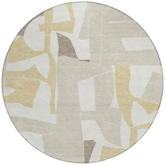 8' Ivory And Beige Round Geometric Washable Indoor Outdoor Area Rug Photo 3