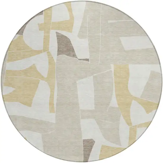 8' Ivory And Beige Round Geometric Washable Indoor Outdoor Area Rug Photo 1
