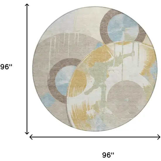 8' Ivory And Beige Round Geometric Washable Indoor Outdoor Area Rug Photo 6