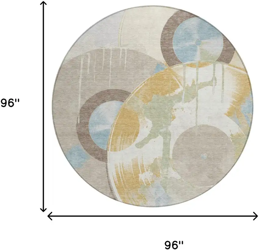 8' Ivory And Beige Round Geometric Washable Indoor Outdoor Area Rug Photo 6
