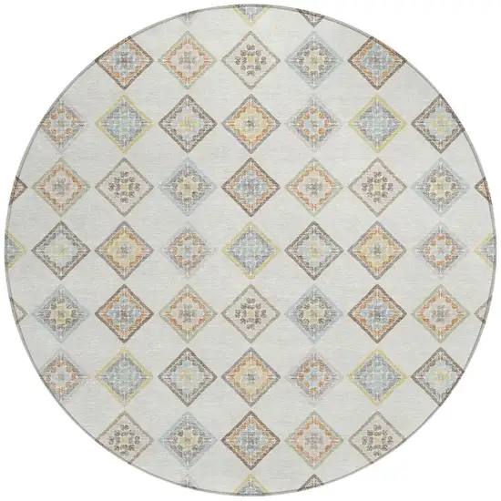 8' Ivory And Beige Round Geometric Washable Indoor Outdoor Area Rug Photo 3