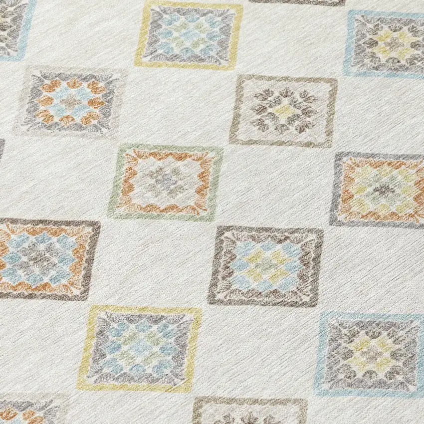 8' Ivory And Beige Round Geometric Washable Indoor Outdoor Area Rug Photo 5