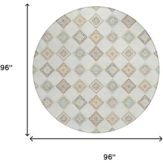 8' Ivory And Beige Round Geometric Washable Indoor Outdoor Area Rug Photo 6