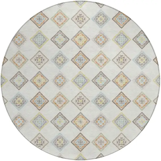 8' Ivory And Beige Round Geometric Washable Indoor Outdoor Area Rug Photo 1
