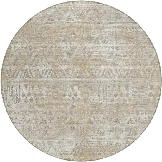 8' Ivory And Beige Round Geometric Washable Indoor Outdoor Area Rug Photo 1
