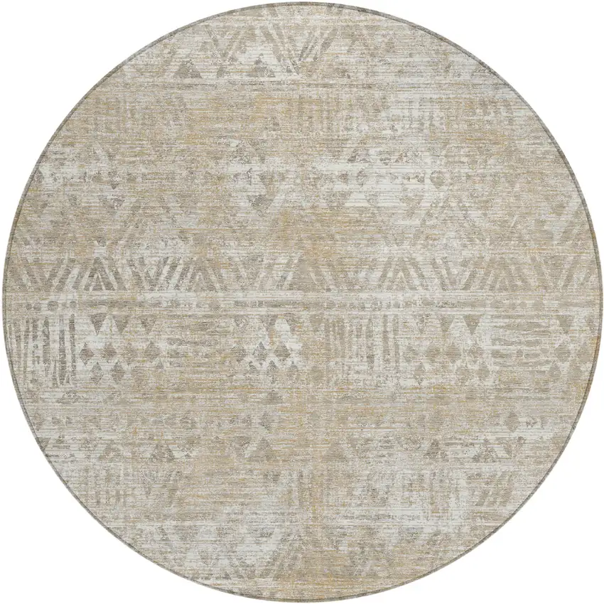 8' Ivory And Beige Round Geometric Washable Indoor Outdoor Area Rug Photo 1