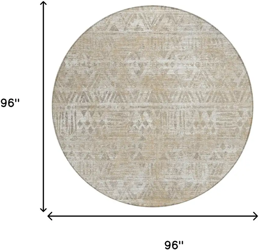 8' Ivory And Beige Round Geometric Washable Indoor Outdoor Area Rug Photo 6