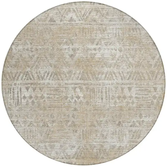 8' Ivory And Beige Round Geometric Washable Indoor Outdoor Area Rug Photo 3