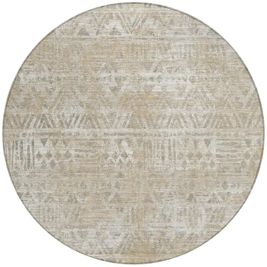 8' Ivory And Beige Round Geometric Washable Indoor Outdoor Area Rug Photo 3