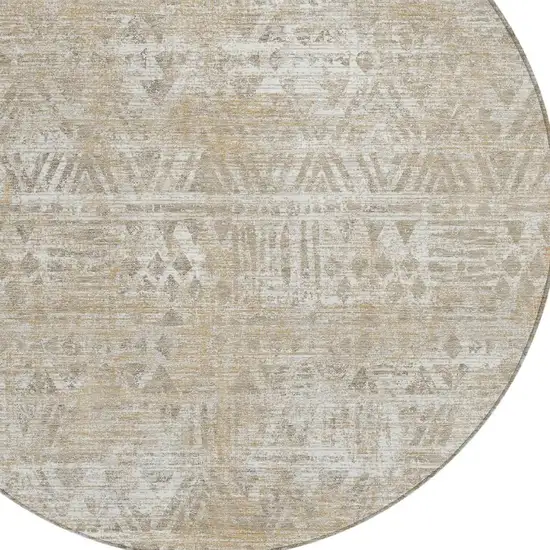 8' Ivory And Beige Round Geometric Washable Indoor Outdoor Area Rug Photo 2