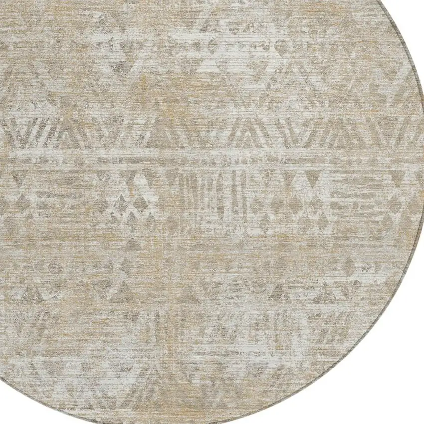 8' Ivory And Beige Round Geometric Washable Indoor Outdoor Area Rug Photo 2
