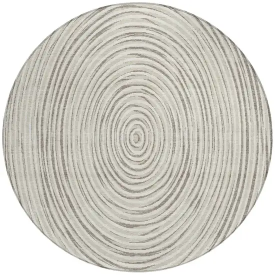 8' Ivory And Beige Round Geometric Washable Indoor Outdoor Area Rug Photo 3
