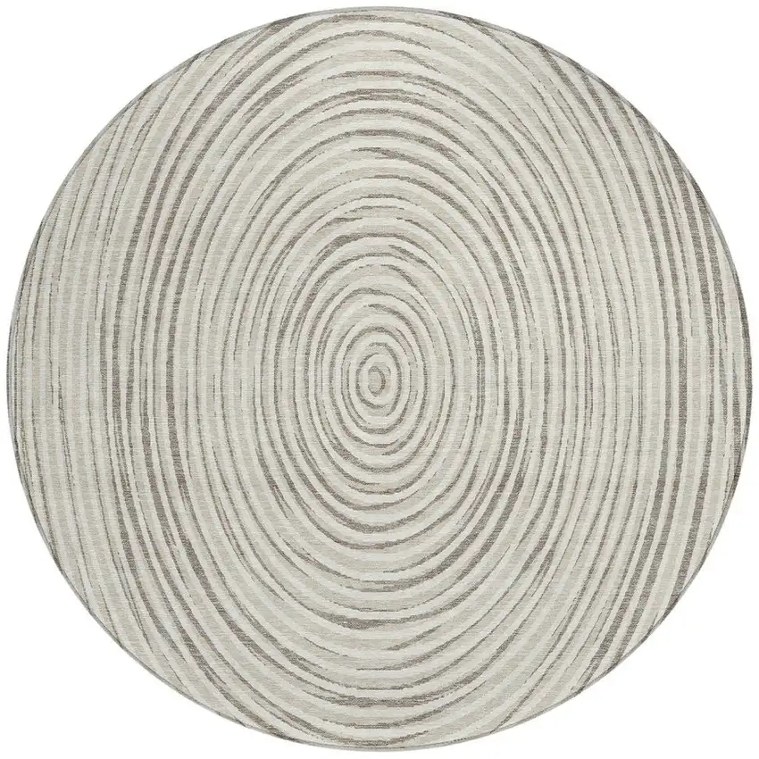 8' Ivory And Beige Round Geometric Washable Indoor Outdoor Area Rug Photo 3