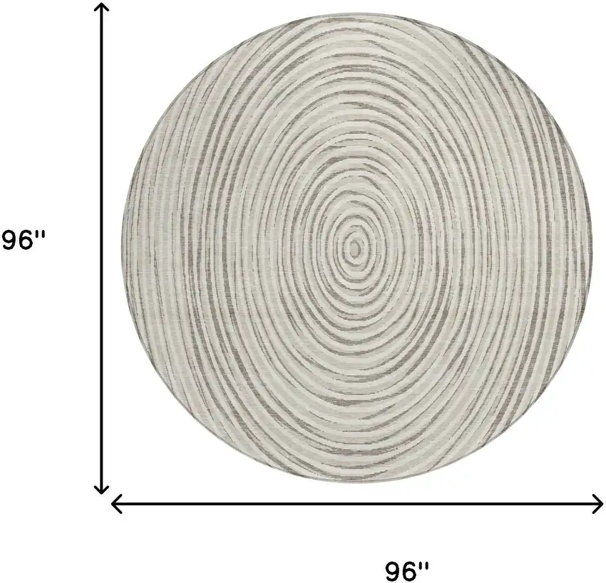 8' Ivory And Beige Round Geometric Washable Indoor Outdoor Area Rug Photo 8