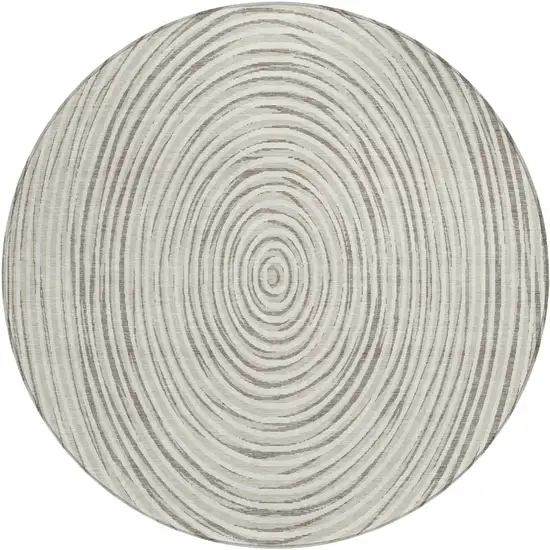 8' Ivory And Beige Round Geometric Washable Indoor Outdoor Area Rug Photo 2