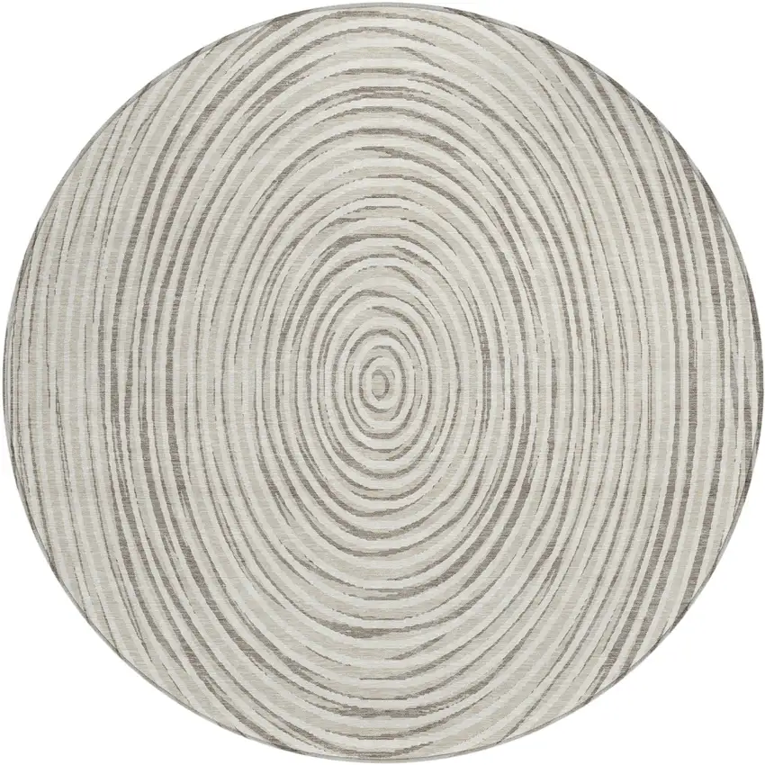 8' Ivory And Beige Round Geometric Washable Indoor Outdoor Area Rug Photo 2