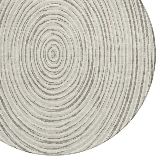 8' Ivory And Beige Round Geometric Washable Indoor Outdoor Area Rug Photo 5