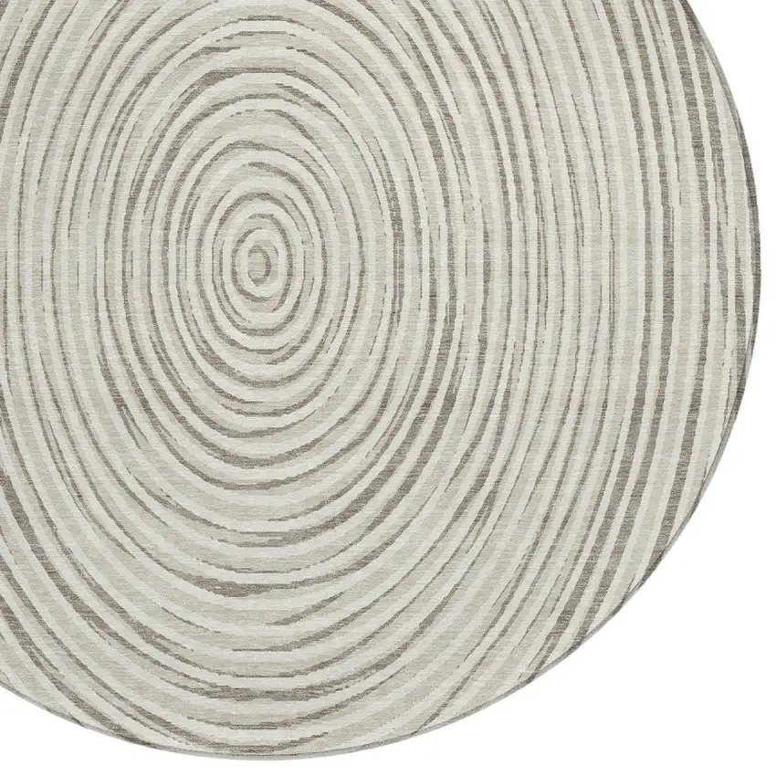8' Ivory And Beige Round Geometric Washable Indoor Outdoor Area Rug Photo 5