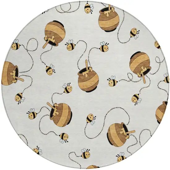 8' Ivory And Beige Round Geometric Washable Indoor Outdoor Area Rug Photo 2