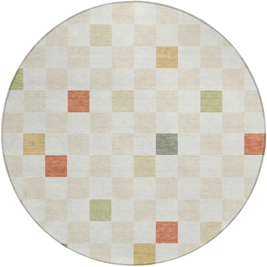 8' Ivory And Beige Round Geometric Washable Indoor Outdoor Area Rug Photo 2