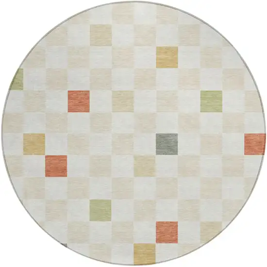 8' Ivory And Beige Round Geometric Washable Indoor Outdoor Area Rug Photo 2