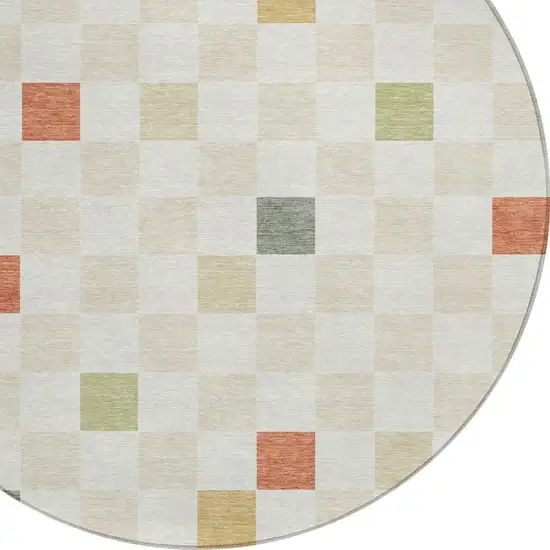 8' Ivory And Beige Round Geometric Washable Indoor Outdoor Area Rug Photo 5