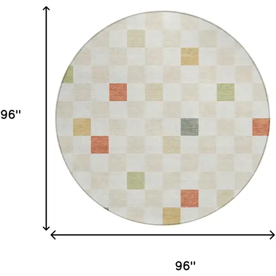 8' Ivory And Beige Round Geometric Washable Indoor Outdoor Area Rug Photo 8