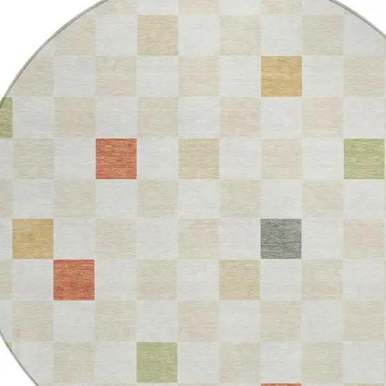 8' Ivory And Beige Round Geometric Washable Indoor Outdoor Area Rug Photo 4