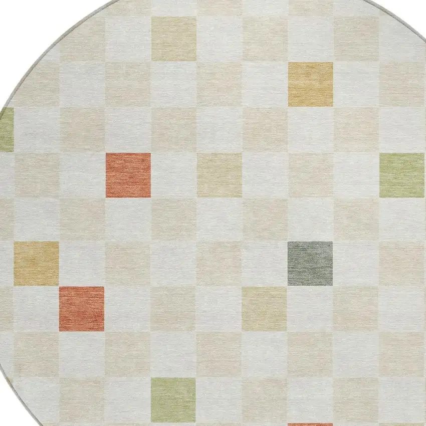 8' Ivory And Beige Round Geometric Washable Indoor Outdoor Area Rug Photo 4