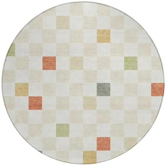 8' Ivory And Beige Round Geometric Washable Indoor Outdoor Area Rug Photo 3