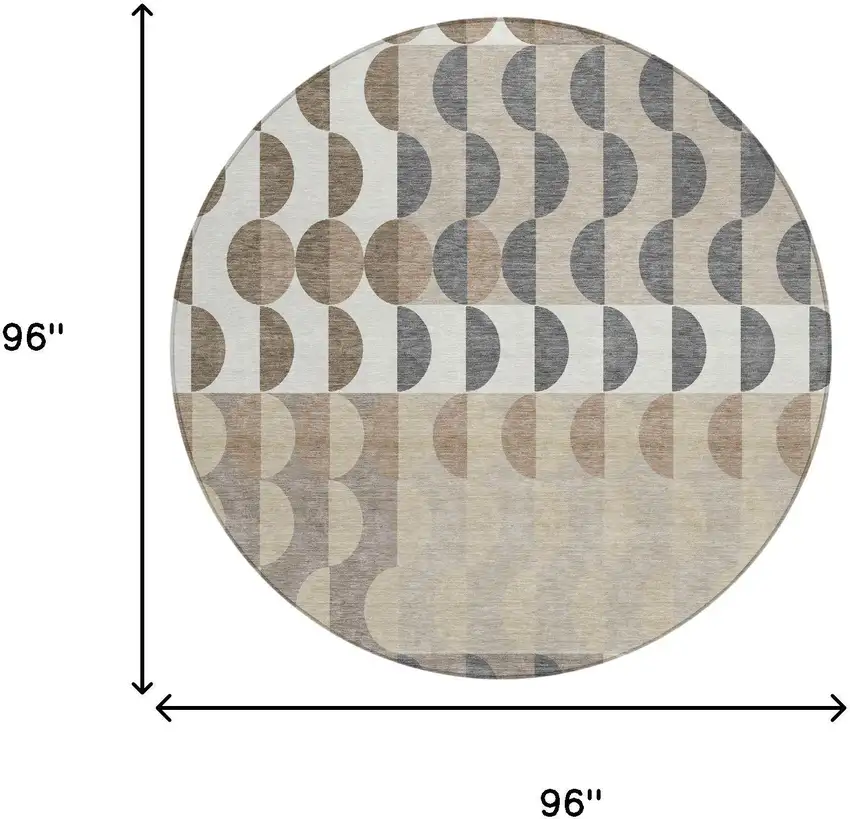 8' Ivory And Beige Round Geometric Washable Indoor Outdoor Area Rug Photo 5