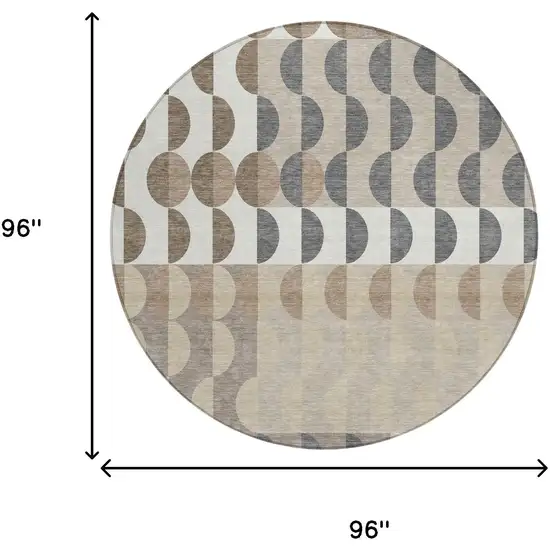 8' Ivory And Beige Round Geometric Washable Indoor Outdoor Area Rug Photo 5