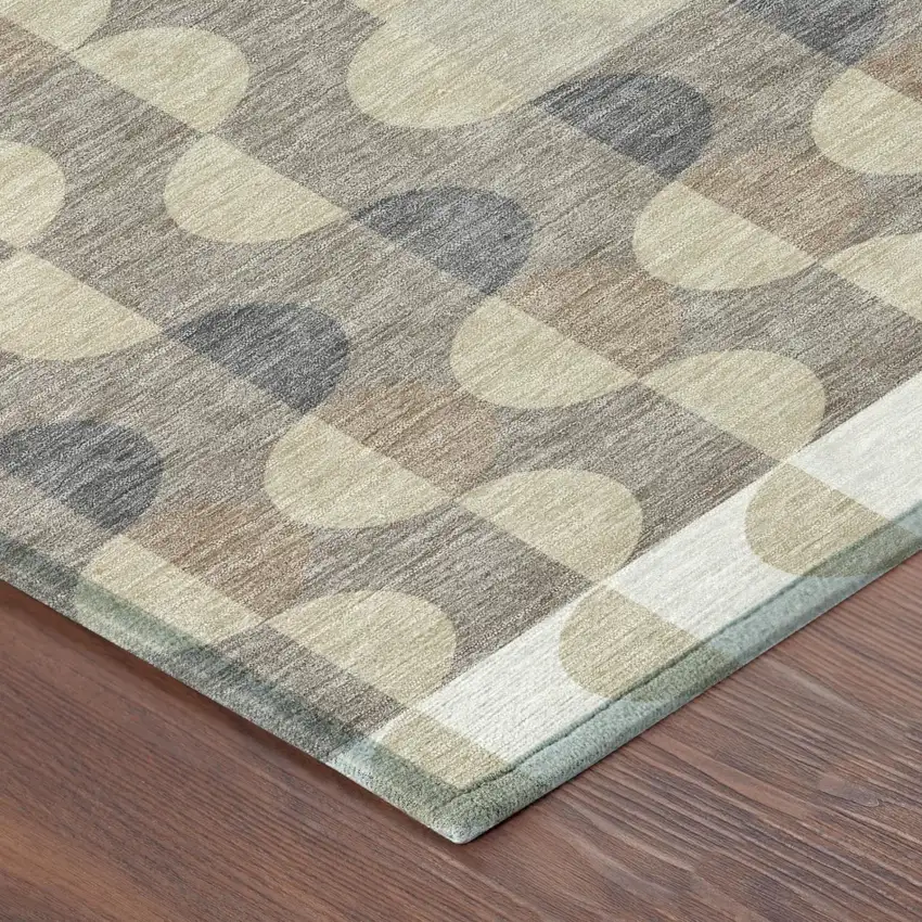 8' Ivory And Beige Round Geometric Washable Indoor Outdoor Area Rug Photo 3
