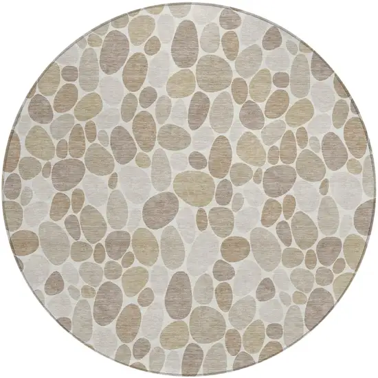 8' Ivory And Beige Round Geometric Washable Indoor Outdoor Area Rug Photo 2
