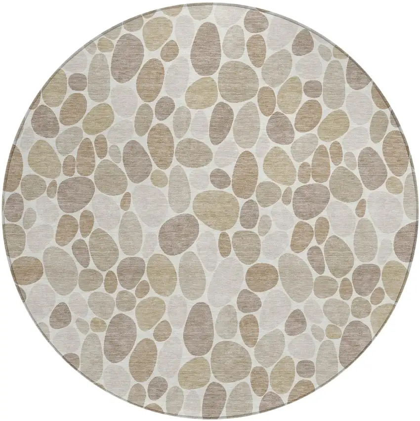 8' Ivory And Beige Round Geometric Washable Indoor Outdoor Area Rug Photo 2