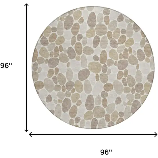 8' Ivory And Beige Round Geometric Washable Indoor Outdoor Area Rug Photo 5