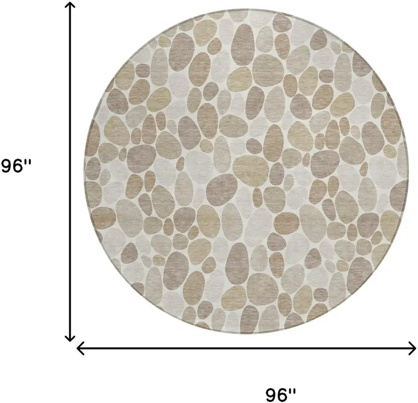 8' Ivory And Beige Round Geometric Washable Indoor Outdoor Area Rug Photo 5