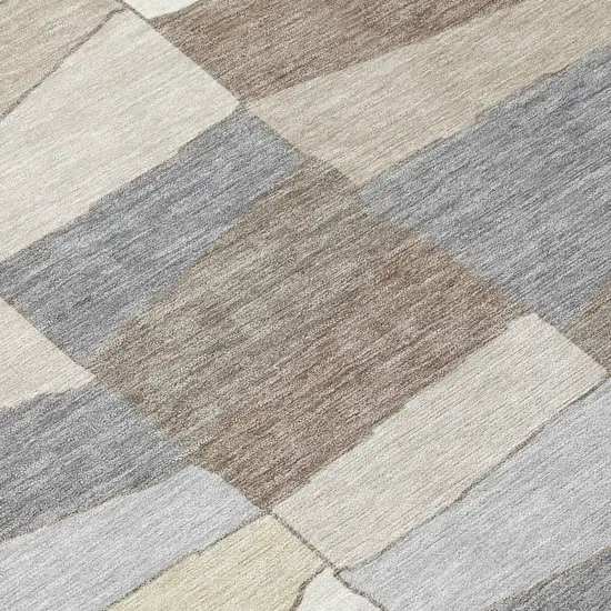 8' Ivory And Beige Round Geometric Washable Indoor Outdoor Area Rug Photo 7