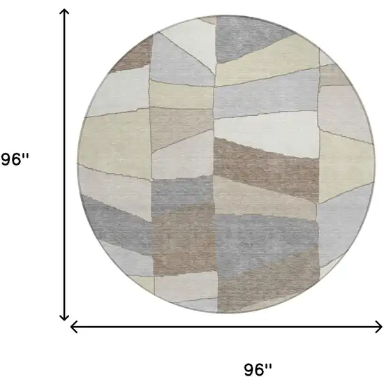 8' Ivory And Beige Round Geometric Washable Indoor Outdoor Area Rug Photo 8