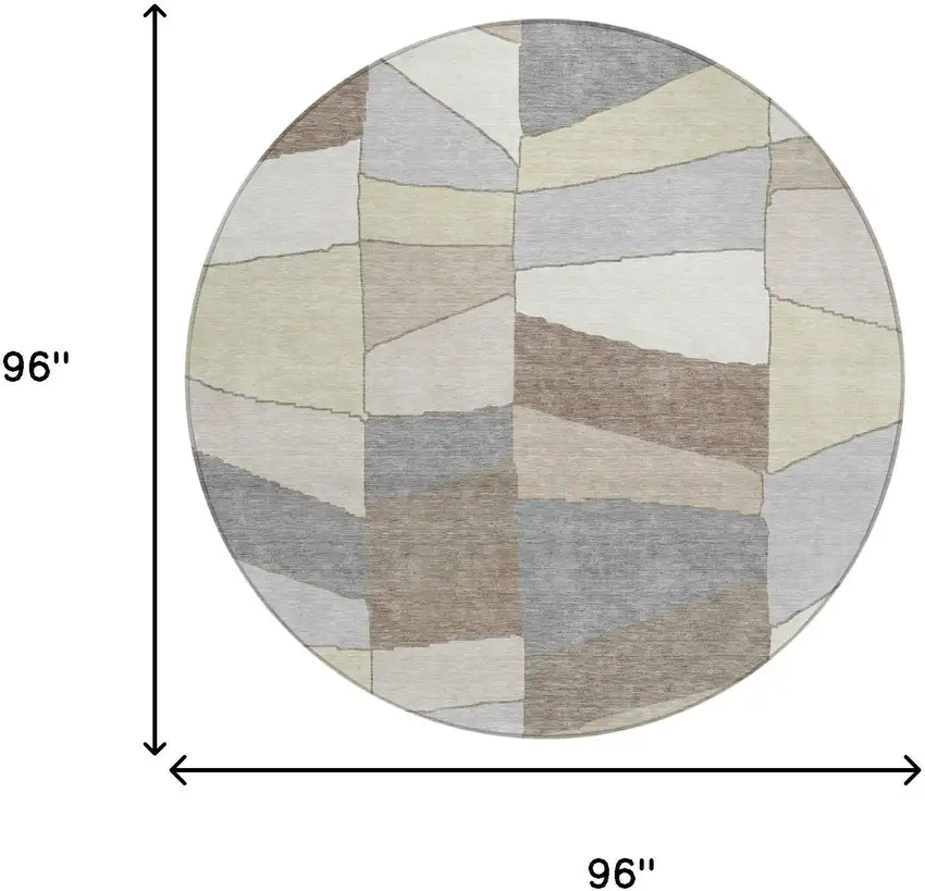 8' Ivory And Beige Round Geometric Washable Indoor Outdoor Area Rug Photo 8