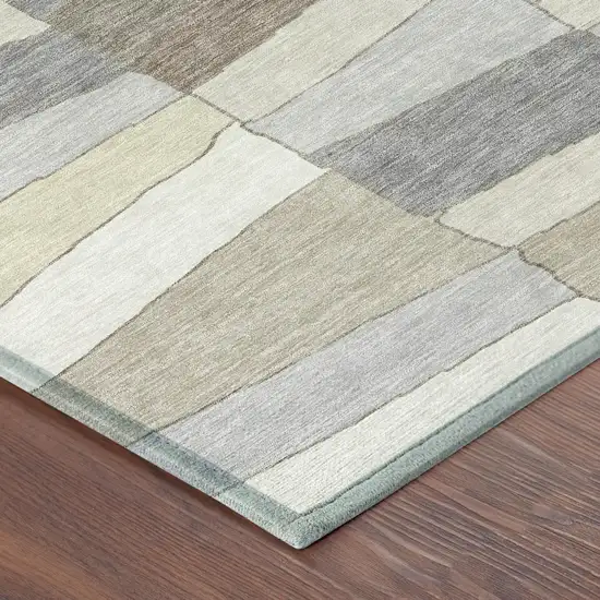 8' Ivory And Beige Round Geometric Washable Indoor Outdoor Area Rug Photo 6