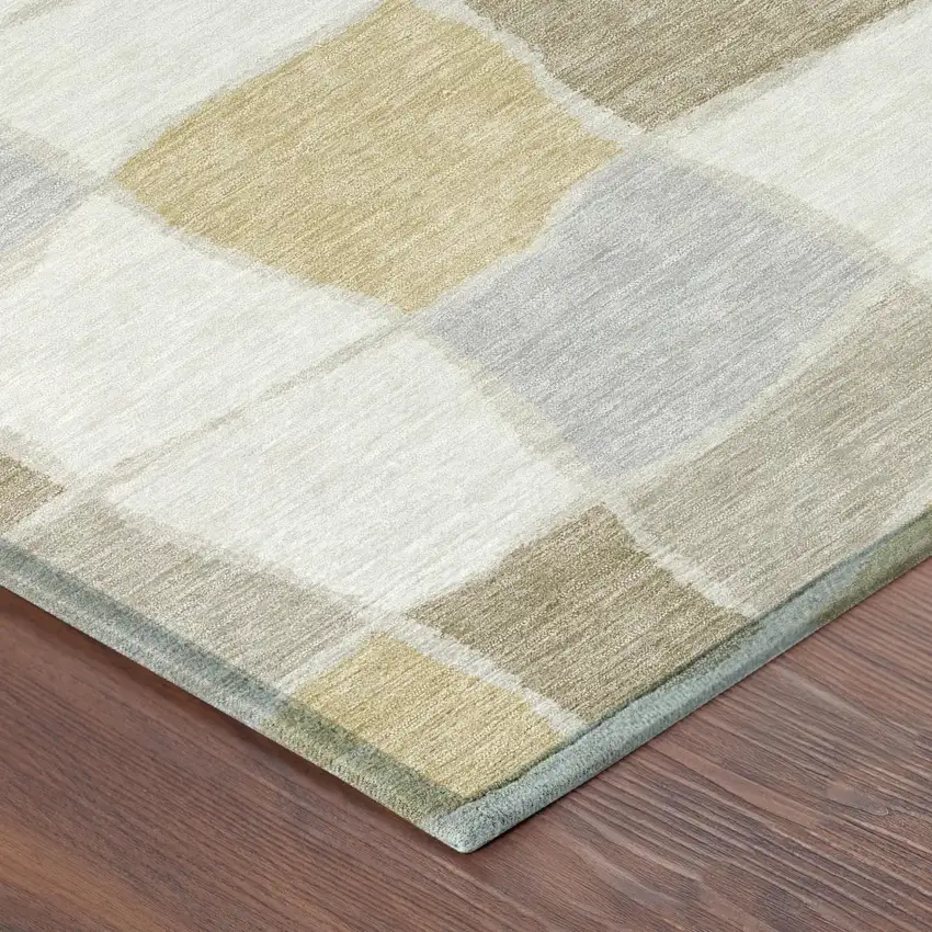 8' Ivory And Beige Round Geometric Washable Indoor Outdoor Area Rug Photo 3