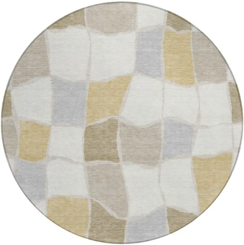 8' Ivory And Beige Round Geometric Washable Indoor Outdoor Area Rug Photo 2