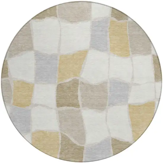 8' Ivory And Beige Round Geometric Washable Indoor Outdoor Area Rug Photo 2