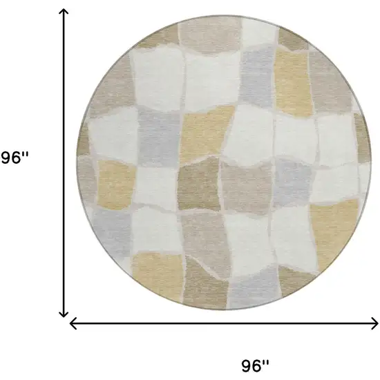 8' Ivory And Beige Round Geometric Washable Indoor Outdoor Area Rug Photo 5