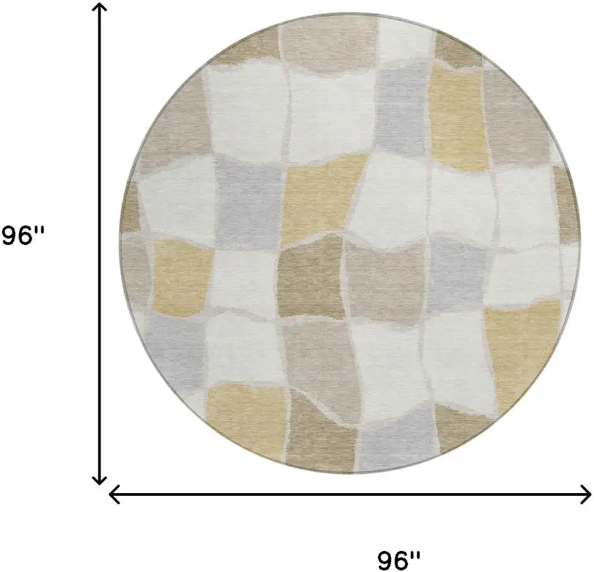 8' Ivory And Beige Round Geometric Washable Indoor Outdoor Area Rug Photo 5