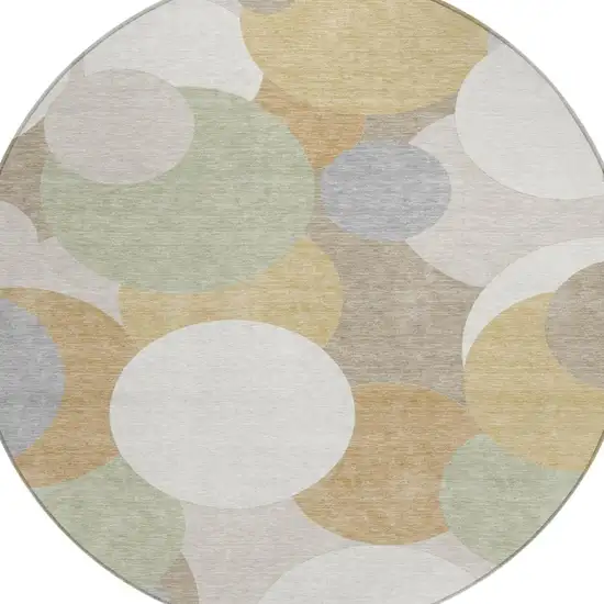 8' Ivory And Beige Round Geometric Washable Indoor Outdoor Area Rug Photo 3