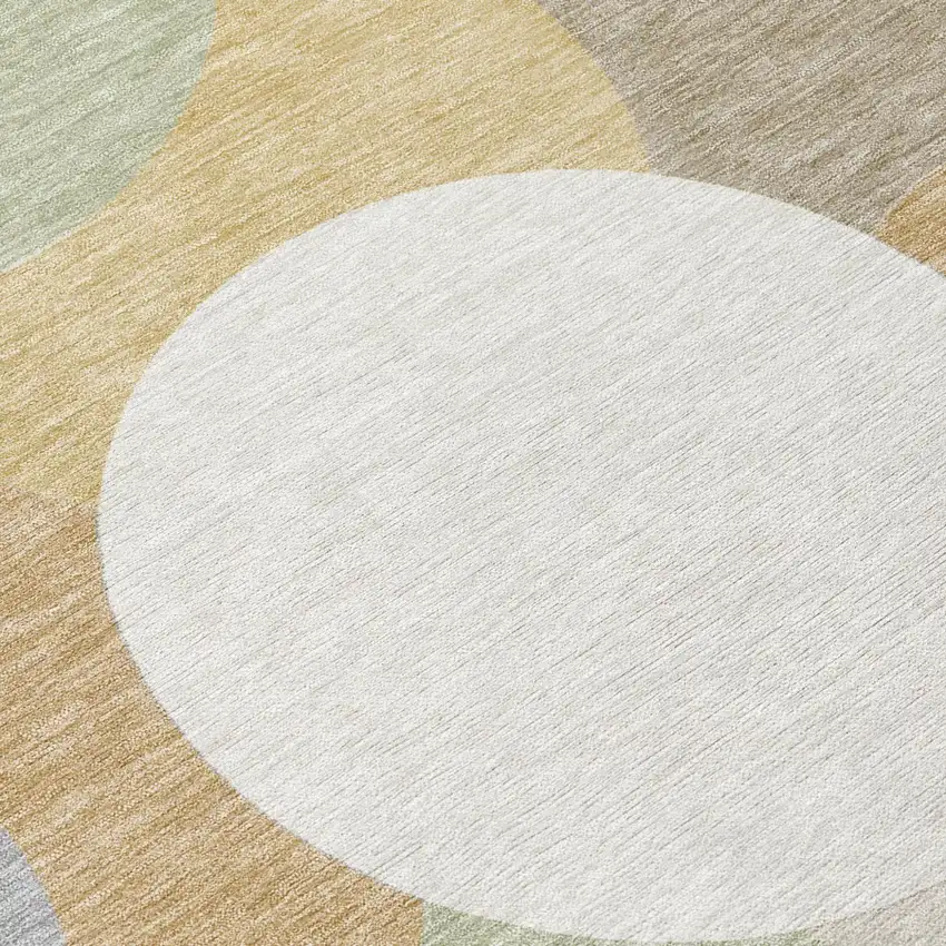 8' Ivory And Beige Round Geometric Washable Indoor Outdoor Area Rug Photo 5
