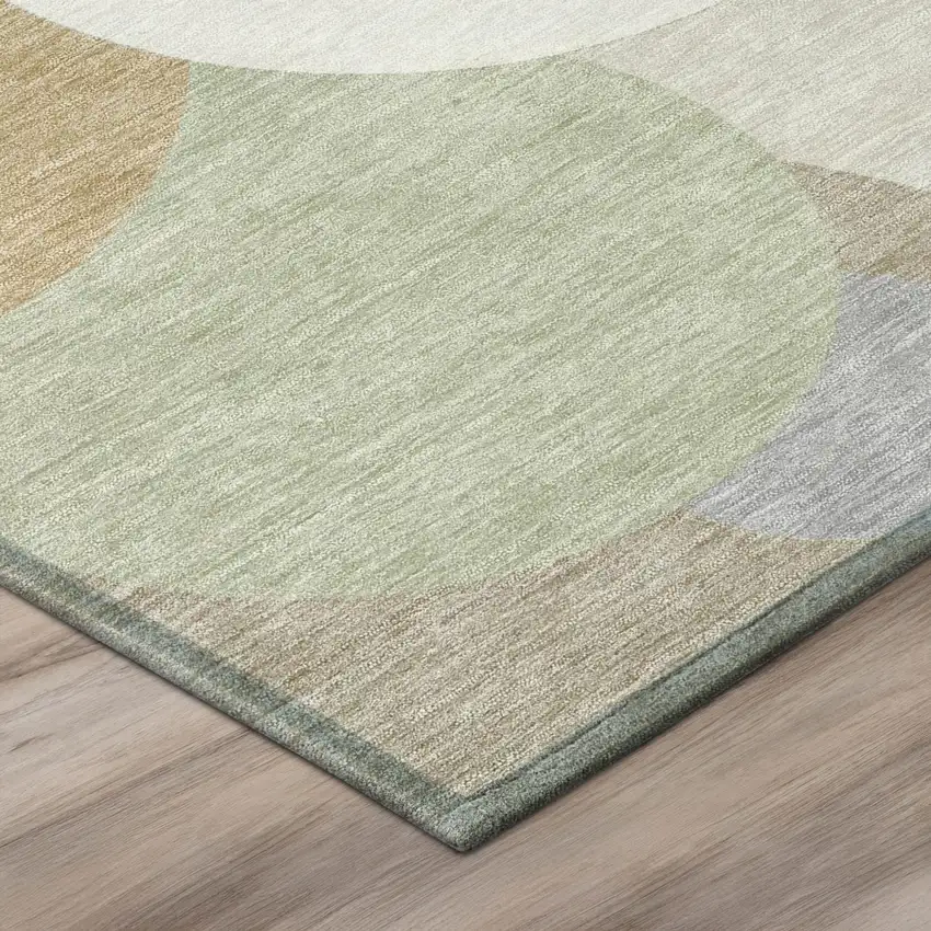 8' Ivory And Beige Round Geometric Washable Indoor Outdoor Area Rug Photo 4