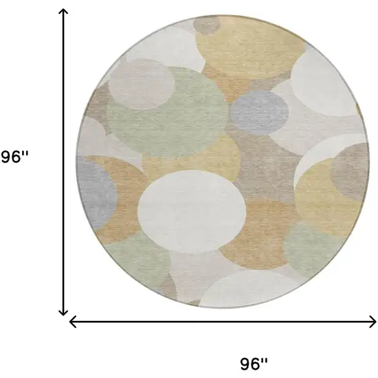 8' Ivory And Beige Round Geometric Washable Indoor Outdoor Area Rug Photo 6